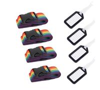 YEDJFFIYO 4 PCS Luggage Straps with Luggage Tags, Adjustable Packing Straps for Suitcases, Safe and Non-slip Travel Straps, Travel Accessories (Rainbow Color)