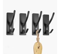 YEDJFFIYO Self Adhesive Hooks, 4PCS Sticky Hooks Extra Sturdy, Hanging up to 6KG, Metal Stainless Heavy Duty Stick on Wall Door for Bathroom, Kitchen, Wall & Door (Black)