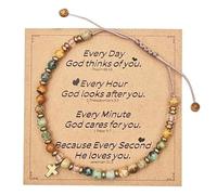 YEDOUALE Women's Cross Bracelet with Natural Stone, Religious Bracelet with Pendant, Faith Gift for Communion, Baptism, Anniversary, Christian Jewellery