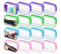 YedsIntu 16 Packs Clear Makeup Bag Bulk, Waterproof Cosmetic Storage Bags, TSA Approved Toiletry Bags PVC Zipper Plastic Pouches for Organizing Travel Bathroom