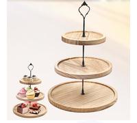 YedZen 3 Tier Round Cake Display Stand, Tiered Cupcake Light Tung Wood Holder with Metal Handle, Dessert Tiered Serving Wooden Cupcake Stand for Afternoon Tea, Party, Wedding, Birthday