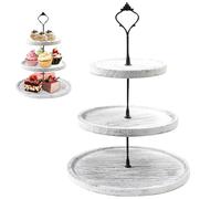YedZen 3 Tier Round Cake Display Stand, Tiered Cupcake White Tung Wood Holder with Metal Handle, Dessert Tiered Serving Wooden Stand for Afternoon Tea, Party, Wedding, Birthday, Cake Tray Platter