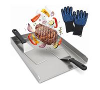 YedZen 30x40cm Stainless Steel Griddle Plate, 4mm Thick Universal Plancha, BBQ Grill Plate with 2 Spatulas and High-Temperature Protective Gloves, Plancha Set for Weber Most Gas & Charcoal Grills