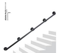 YedZen 4.27m/14ft Metal Stairs Handrail, 4.27M Handrails for Stairs for Indoor Outdoor, Wall Mounted Non-Slip Industrial Steel Pipe Hand Rail, Black Stair Rail for Staircase