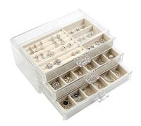 YedZen Acrylic Jewelry Box, Clear Earring Organizer with 3 Drawers Velvet, 2 Types Storage of Trays, Jewellery Organiser for Women, Jewellery Storage for Rings, Necklaces, Earring, Bracelet, Studs