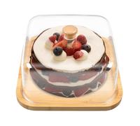 YedZen Cake Stand with Dome Lid, 28x28x16cm Bamboo Wood Cake Plate with Cover, Cake Display Stand with Clear Acrylic Dome for Anniversary, Birthday, Wedding, Party, Cheese, Café, Square