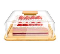 YedZen Cake Stand with Dome Lid, 36x27x12cm Bamboo Wood Cake Plate with Cover, Cake Display Stand with Clear Acrylic Dome for Anniversary, Birthday, Wedding, Party, Cheese, Café, Rectangular