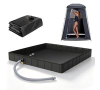 YedZen Foldable Camping Shower Tray, 2 Drain Holes, 1M Drain Pipe＆Anti-Slip | 103x103x13cm Large Capacity Portable Shower Base, Tent Bathing Tray for Indoor, Outdoor, Camping, Pet