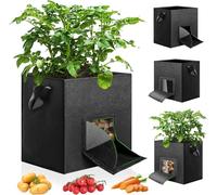 YedZen Potato Grow Bags, 4 Pack 5 Gallon Breathable Non-Woven Fabric with Visible Window, Harvesting Window＆Strap Handles, Potato Growing Bags for Vegetables, Tomatoes, Carrots, Garden Planting