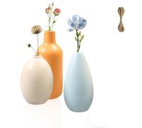 YedZen Set of 3 Ceramic Vases, 17cm/16cm/12cm Colorful Vase for Pampas Grass Dried Flowers, Boho Style Decorative Small Ceramic Vase for Home Decoration, Rustic Farmhouse, Table Mini Decorative Vases