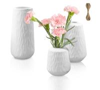 YedZen Set of 3 Ceramic Vases, 20cm/15.5cm/11cm White Simple Nordic Flower Vase for Pampas Grass&Dried&Flowers, Boho Style Decoration Small Ceramic Vase for Table Mini Decorative Vases