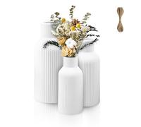 YedZen Set of 3 Ceramic Vases, 20cm/17cm/14cm White Simple Bud Flower Vase for Pampas Grass＆Flowers, Boho Style Decoration Small Ceramic Vase for Home Decor, Rustic Farmhouse, Mini Decorative Vases