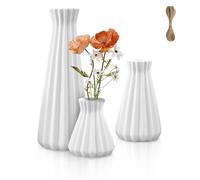 YedZen Set of 3 Ceramic Vases, 21cm/12cm/8cm White Modern Flower Vase for Pampas Grass＆Dried＆Flowers, Boho Style Decoration Small Ceramic Table Mini Decorative Vase for Home Decor, Rustic Farmhouse
