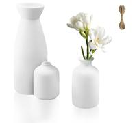 YedZen Set of 3 Ceramic Vases, 22cm/13cm/9cm White Simple Matt Flower Vases for Pampas Grass＆Dried＆Flower, Boho Style Decorative Small Ceramic Vase for Home Decor, Shelf, Table Mini Vase