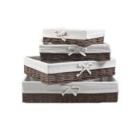YedZen Set of 4 Natural Paper Rope Storage Baskets with Removable Lining and Metal Frame, Woven Hamper Wicker Baskets for Bathroom Shelves, Desk, Drawer, Cosmetics, Makeup, Table Storage, Dark Color