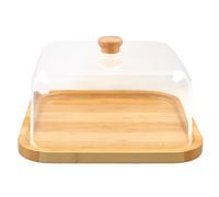 YedZen Wood Cake Stand with Acrylic Lid, 11inch Square Wooden Cake Plate with Clear Cover and Wood Handle, Cake Display Platter with Dome Lid for Snack Tray Kitchen Party BBQ Picnic Wedding Birthday