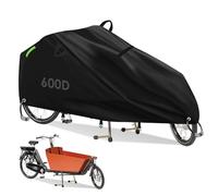 YedZn Cargo Bike Cover, 270x75x100cm, 600D PVC Waterproof Cargo Bicycle Cover with Windproof Elastic Strap, 3 Buckles, 2 Handles, Reflective Strip, 2 Metal Lock Holes, Covers for Two-Wheeled