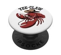 Yee Claw Cartoon Lobster Cowboy Western Seafood Humor PopSockets Adhesive PopGrip
