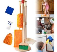 Yeeammk 8 Pcs Kids Cleaning Toy Set,Montessori Toys Pretend Play Cleaning Tool for Toddlers,Includes Broom Mop Duster Dustpan Brushes Rag and Organizing Stand,Cleaning Toys Gift for Girls Boys