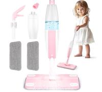 Yeeammk Kids Spray Mop Toy for Toddlers Age 3+, Real Water Sprayer with Detachable Cloth, Montessori Pretend Play Cleaning and Learning Toys Gift for Kids Girls Boys Pink