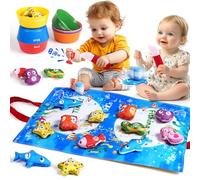 Yeeammk Montessori Toy for 1 2 3 Year Old Toddlers, 36PCS Fishing Game with Cloth Alphabet & Sea Animals, 2 Rods, 7 Color Sorting Bowls, Fine Motor Skill Toys, Shape Learning Baby Gifts for Boys Girls
