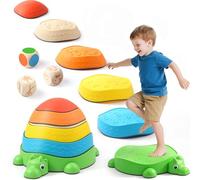 Yeeammk Stepping Stones for Kids, 6 Dinosaur Balance Stones with 3 Action Emotion Color Dice, Non-Slip Sensory Toys for Autism, Outdoor Indoor Toys for Toddlers 3+ with Storage Bag, 265lbs Capacity