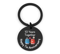 Yeeaulpa 10th Wedding Anniversary Keyring 10 Year Tin Wedding Anniversary Present for Husband Wife Couple Boyfriend Him and Her Keychain Valentines Christmas