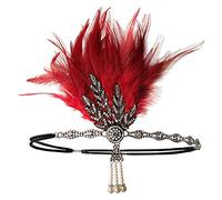 YEEBOM 1920s Flapper Headband Roaring 20s Great Gatsby Feather Headpiece Hair Accessories for Women, Red18, Medium