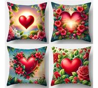 Yeecer Cushion Covers 30x30 cm Pack of 4 Tropical Hearts Sunset Square Velvet Throw Pillow Case Café Restaurant Sofa Decorative Cushion with Invisible Zipper