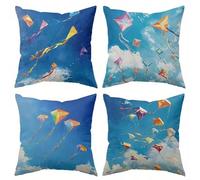 Yeecer Cushion Covers 40x40 cm Pack of 4 Sky Kite Scenery Square Velvet Throw Pillow Case Café Restaurant Sofa Decorative Cushion with Invisible Zipper