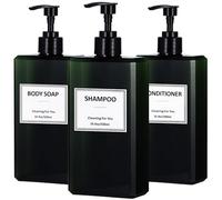 Yeeco 16.9oz/500ml Hand Soap Dispenser, Square Shampoo and Conditioner Dispenser with Waterproof Labels, Pump Bottle Refillable Empty Lotion Dispenser for Bathroom Kitchen Hotel, 3 Pack Green