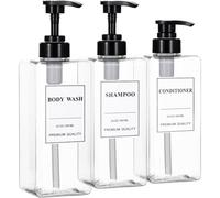 Yeeco 3 Pack Soap Dispenser 22OZ/650ML, Shampoo and Conditioner Dispenser with Hand Pump Dispense, Empty Shampoo Bottles Refillable Liquid for Bathroom Hotel Kitchen, Labels for Shower Bottles
