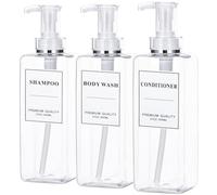Yeeco Plastic soap Dispenser, Clear 3 Pcs Refillable Shampoo and Conditioner Bottles, Empty Shower Bottles with Pump, Labels for Shower Bathroom Kitchen, 27oz/800ml