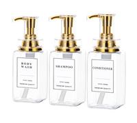Yeeco Shampoo and Conditioner Dispenser, Clear 3 Pcs Refillable Shampoo and Conditioner Pump Bottles, Empty Shower Bottles with Pump, Labels for Home Bathroom Kitchen, 10oz/300ml,Golden