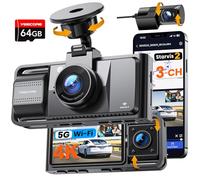 YEECORE 3-K Dash Cam 5G Wi-Fi GPS, Free 64GB Card, Starvis 2 Super Night Vision, 4K + 1080P + 1080P Front Interior and Rear Car Camera, Parking Mode, G-Sensor, Loop Recording, Supports 512GB