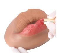 YEEFAIRY Platinum Silicone 3D Lip Mannequin + 1 Lipstick Kit for Makeup & Tattoo Practice Realistic Artificial Lips with Skin Texture Tool for SFX Beauty Beginner (Sausage Shaped Lips, Sunkissed)
