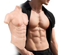 YEEFAIRY Realistic Silicone Muscle Chest With Lifelike Simulation Skin Texture Fake Male Abs Chest Armour Muscles Suit for Petite Man & Woman Crossdresser Cosplay (Ivory White, S Size)