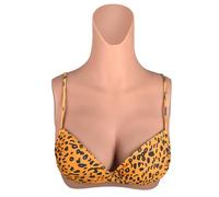 YEEFAIRY Silicone Crossdresser Breast Forms Prosthesis High Neck Costume Realistic Artificial Breastplate for Drag Show MTF Transition Transgender Cosplay (AA Cup with Gel Filler - Bronze)