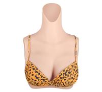 YEEFAIRY Silicone Crossdresser Breast Forms Prosthesis High Neck Costume Realistic Artificial Breastplate for Drag Show MTF Transition Transgender Cosplay (B Cup with Cotton Filler - Ivory White)
