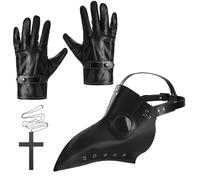 Yeefox Plague Doctor Costume - Long Beak Plague Doctor Mask, Leather Gloves, Cross - Halloween Cosplay Costume Party for Women and Men