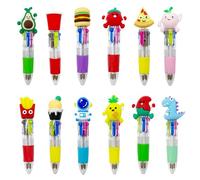 Yeefunjoy 12Pcs Multi-Coloured Pens Set, Fun Mini Cartoon 4 In 1 Retractable Ballpoint Pens, Cute Novelty Party Bag Fillers for Kids Class School Supplies Student Gifts for Girls Boys Party Favours