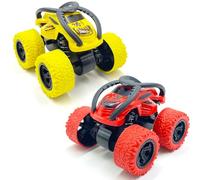 Yeefunjoy 2-Pack Monster Truck, Pull Back Racing Cars 360° Rotation Off-road Friction Powered Vehicle Push and Go Vehicle Four-Wheel Race Cars Gift for Kids Birthday Xmas Gift (Yellow & Red)