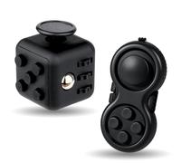 Yeefunjoy 2 PCS Fidget Toy Set, Fidget Pad, Fidget Toy Cube Sensory Toy Relieves Stress and Anxiety Toys Finger Toy Office Classroom Toy Gift for ADD, ADHD, Autism, Adults, Kids (Black)