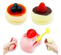 Yeefunjoy 3Pcs Biscuit Squeeze Toy, Mochi Squishy Dessert Squishy Stress Relief Soft Pudding Decompression Squeeze Toys, Taba Squishy for Anxiety Relief Sensory Toys ADHD Birthday Gift for Kids Adults