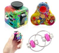 Yeefunjoy 3pcs Fidget Sensory Toy Set, Cube Toy, Fidget Pad, Key Flippy Chain, Finger Stress Anxiety Relief Desk Flip Toy Killing Time, Game Supplies Christmas Party Birthday Gifts Adults Kids