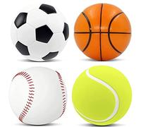 Yeefunjoy 4Pack Sports Stress Balls Fidget Toy Fidget Sensory Anxiety Stress Relief Toy for Kids Adults, Includes Basketball Football Baseball Tennisball, Squeezable Balls Idea Party Favor