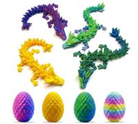 Yeefunjoy 4Pcs 3D Printed Dragon in Egg, Articulated Crystal Dragon Flexible Joints Mystery Fidget Toy, Easter Dragons Eggs Surprise Animals Toy for Kid Home Office Decor for Autism/ADHD