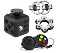 Yeefunjoy 4PCS Fidget Toy Sensory Toy Set, Fidget Toy Cube Toy, Fidget Pad, Six Roller Chain & Key Flippy Chain for ADHD, ADD, Autism, Anxiety Relief Birthday Gifts for Kids Adults, All Ages (Black)