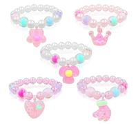 Yeefunjoy 5Pcs Girls Bracelets, Beaded Cute Bracelets for Kids Little Girls Hand Made Charm Bracelets Set, Cute Bracelet Jewelry Party Accessories Children Jewellery Kids Party Christmas Birthday Gift
