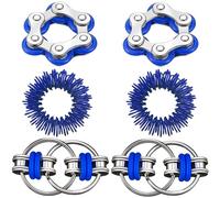 Yeefunjoy 6 PCS Fidget Toy Sensory Toy Set, Acupressure Rings, Bike Chain Fidget Toys Set, Six Roller Chain & Key Flippy Chain for ADHD, ADD, Autism, Anxiety Relief for Kids and Adults (Blue)